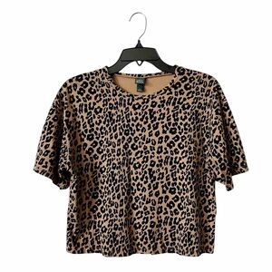 Wild Fable Leopard Print T-Shirt Women's Size S Brown Short Sleeve Boxy Top